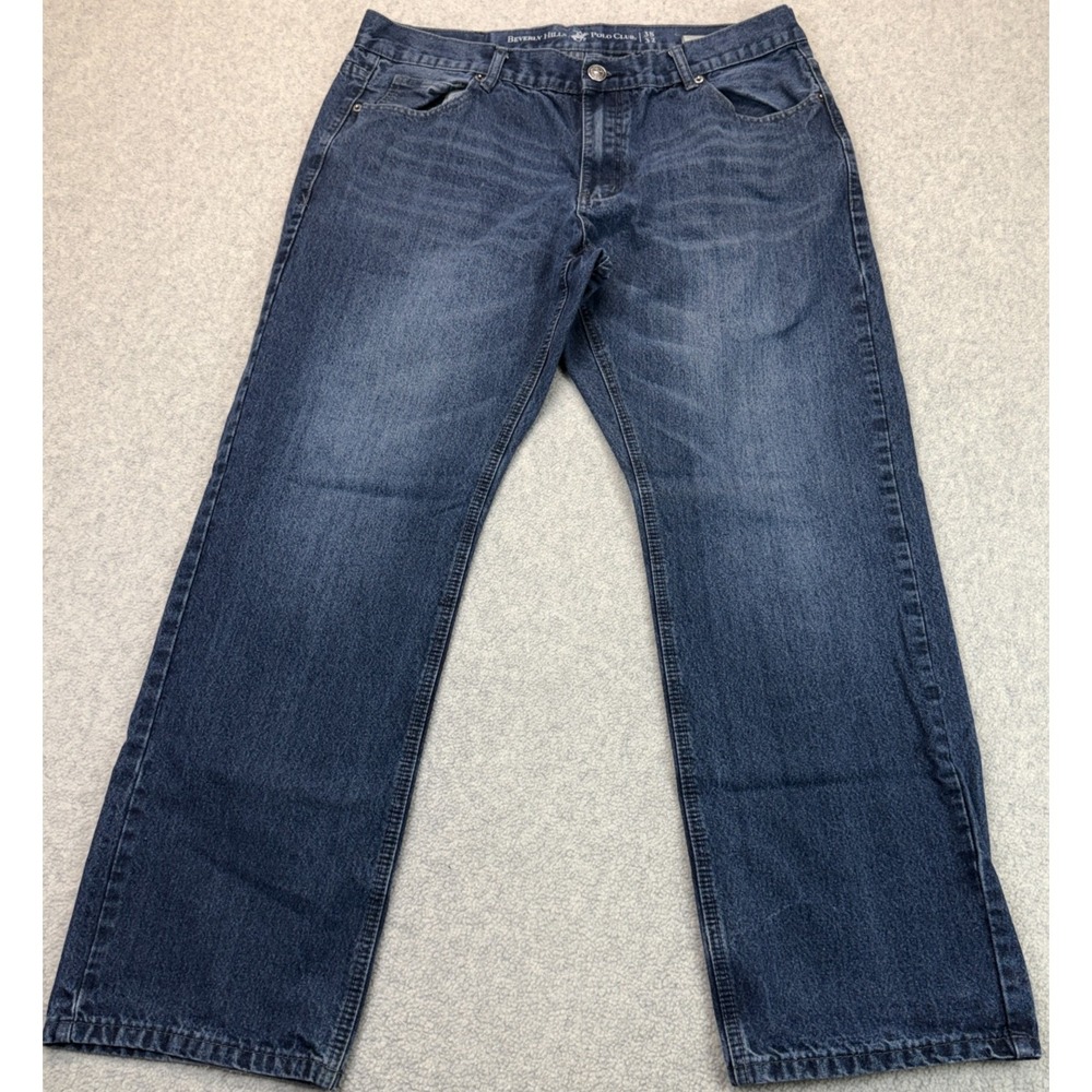 Beverly Hills Polo Club Straight Jeans Mens Blue Cotton Denim Relaxed Fit 38x32